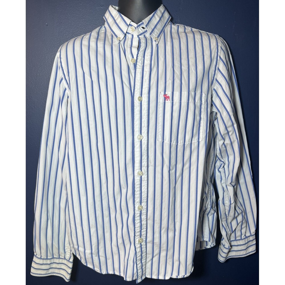 Vintage Abercrombie Fitch Button Up Medium Muscle Fit Blue Pink Moose Logo
